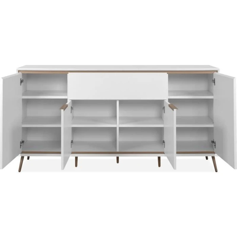 Buffet - ARONA 51B - Blanc / Chene artisan - 4 portes, 1 tiroir - 175 x 90 x 38 cm