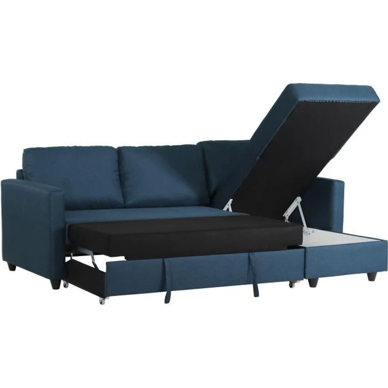 Canapé d'angle convertible réversible 3 places CATS - Tissu bleu - L 222 x P 150 x H 86 cm