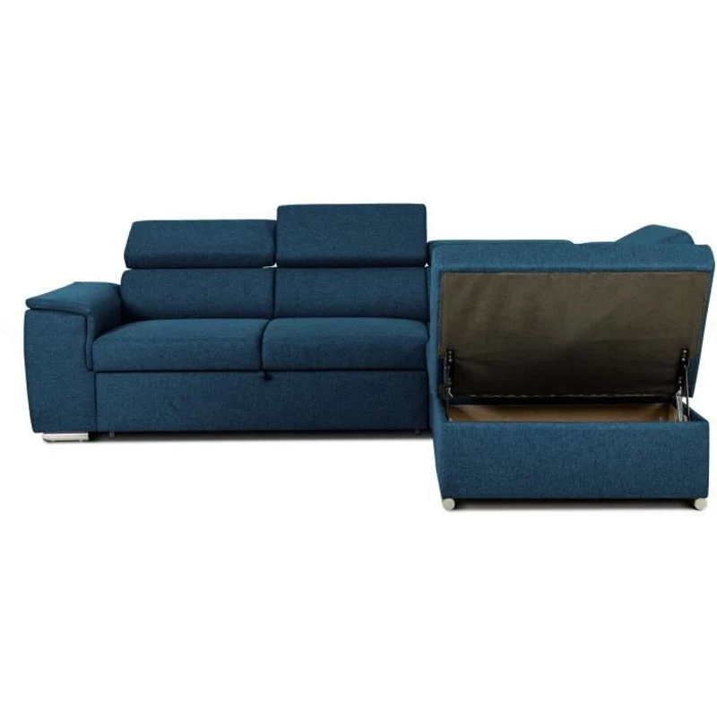 Canapé d'angle convertible réversible avec coffre - 5 places - DAYTONA - Tissu bleu - 260 x 94 x 216 cm