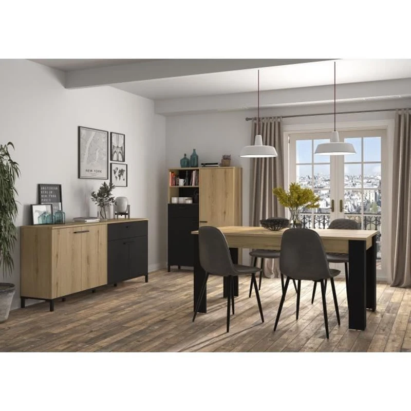 Table a manger extensible - GAMI - TRUST - Chene / Noir - 8 personnes - 160 x 90 x 77 cm