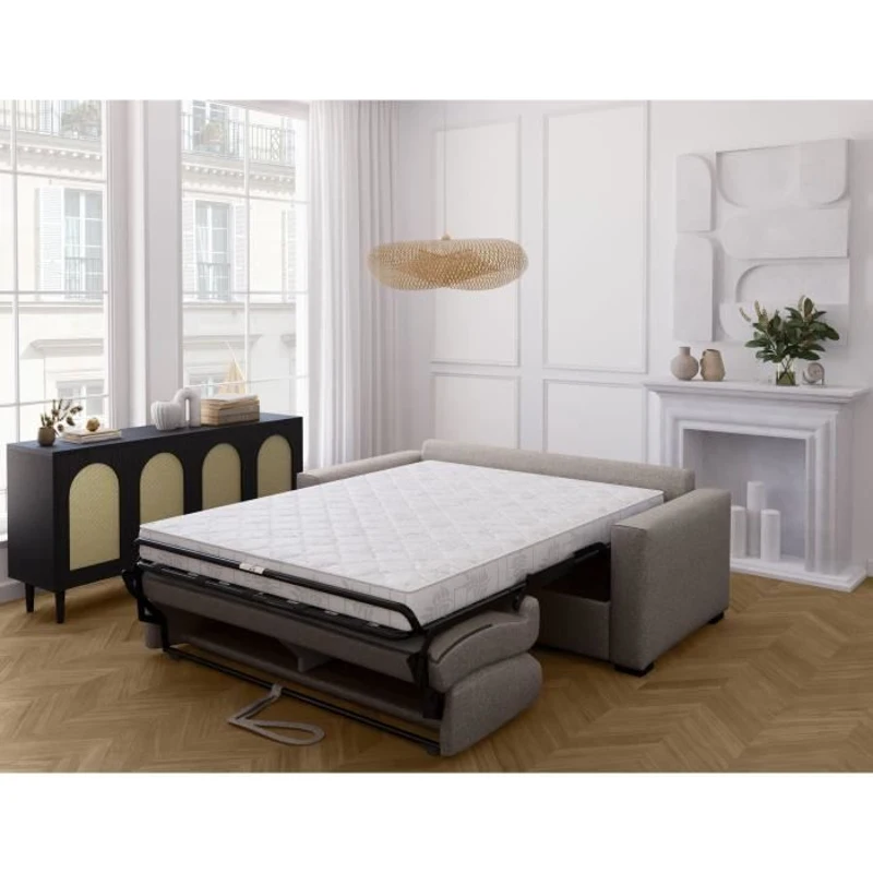 Canapé convertible express - MARIUS - Tissu Beige - matelas 14cm - 190 x 100 x 87 cm