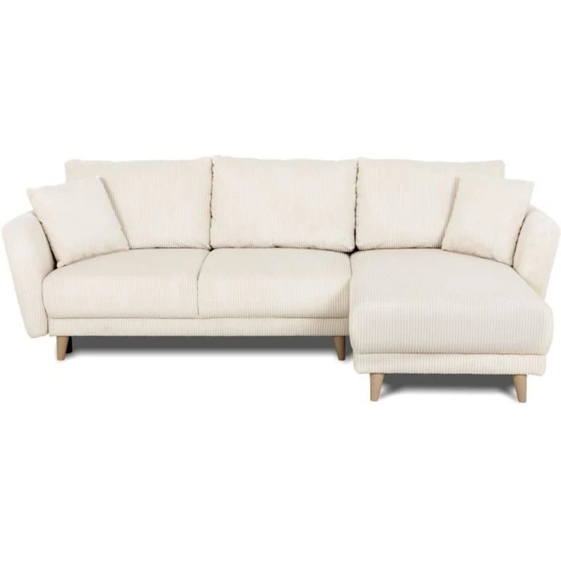 Canapé d'angle convertible réversible - 3 / 4 places - CLAUDIUS - Tissu Velours côtelé beige - Coffre - 244 x 158 x 86 cm