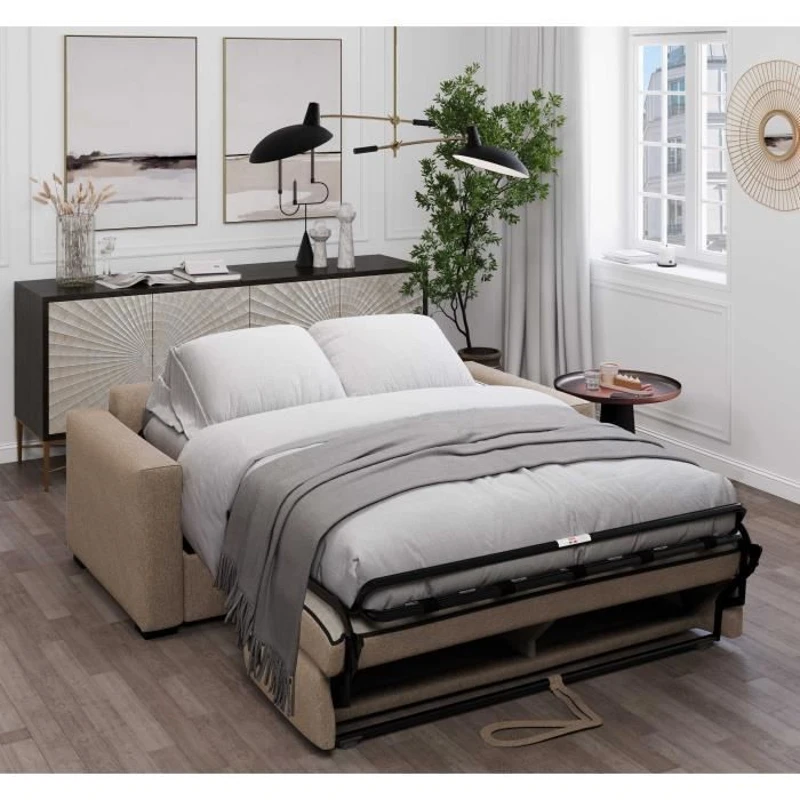 Canapé convertible express JOHN - 3 places - Tissu beige - 190 x 100 x 87 cm