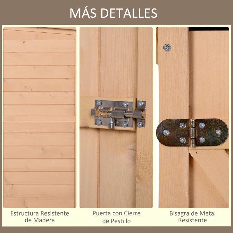 Outsunny Armario de Jardín de Madera para Exterior para Herramientas con 2 Estantes Techo Asfáltico 75x56x115cm Natural