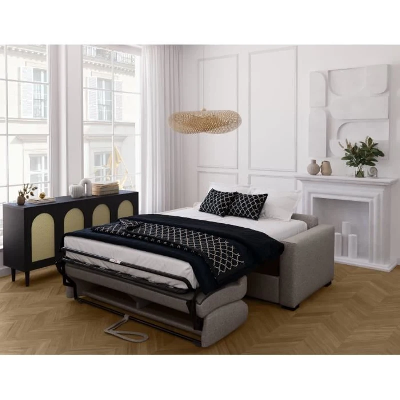 Canapé convertible express - MARIUS - Tissu Beige - matelas 14cm - 190 x 100 x 87 cm