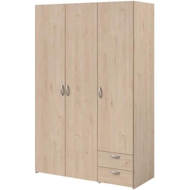 Armoire VARIA - Décor chene - 3 portes - 2 tiroirs - 120,3 x 185 x 51,3