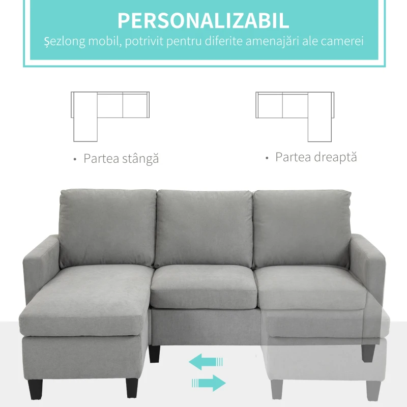 Homcom Canapea Colt 3 Locuri Modulara din Material Textil – Gri Modern(m-5)