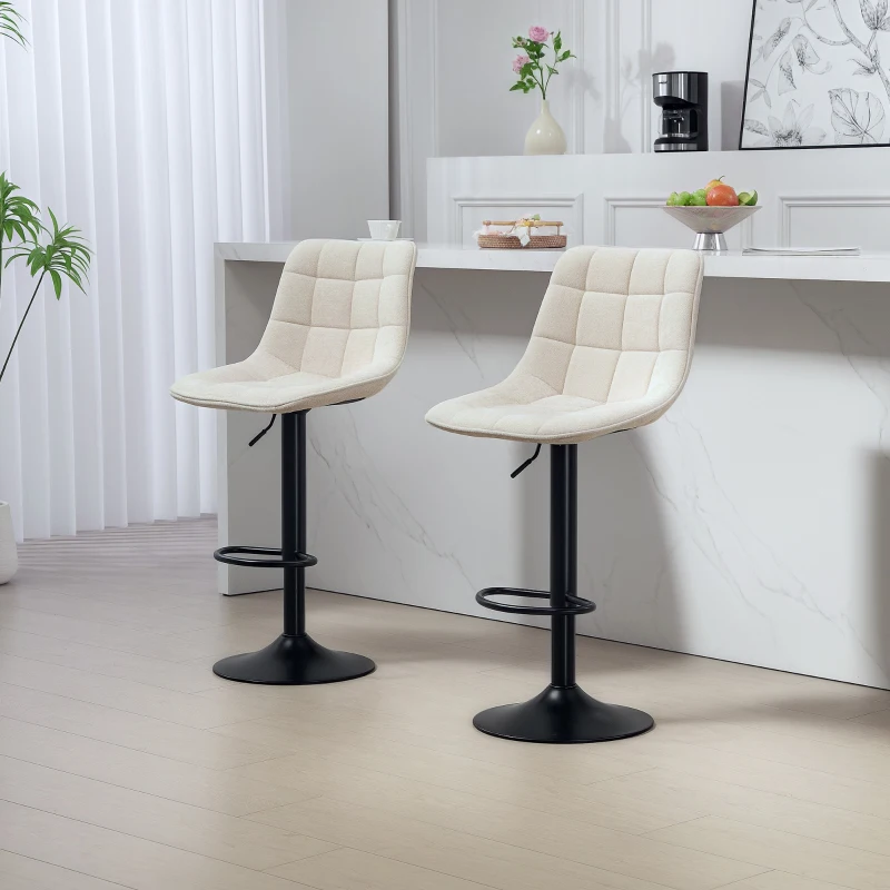 HOMCOM Modern Barkrukken, Set van 2 Draaibare Barstoelen met Rugleuning, In hoogte verstelbaar, met Voetsteun, Gestoffeerd, Beige