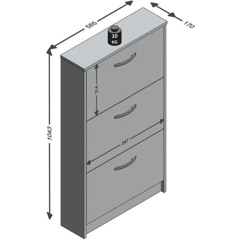 FMD Meuble a chaussures 3 compartiments inclinables Blanc L58,5 x  l17 x H168,3 cm