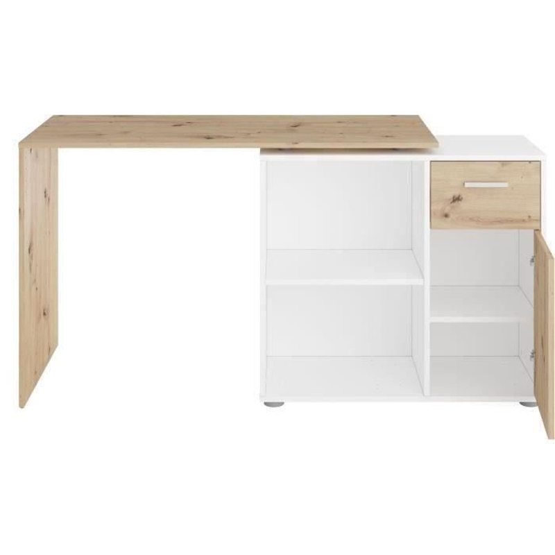 Bureau d'angle avec rangements Albrecht - Mélaminé chene et blanc - L83 x H74 x P117 cm