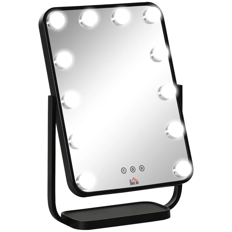 HOMCOM Specchio Trucco Illuminato Inclinabile con 12 Luci LED e Luminosità Regolabile, 32.8Lx11x47.4cm