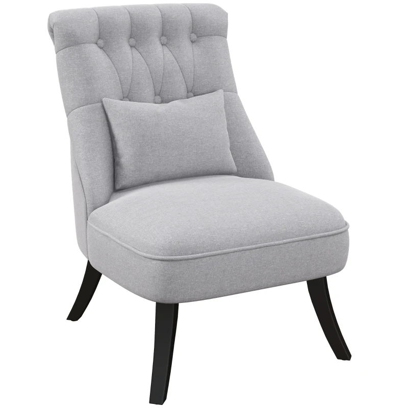 HOMCOM Poltrona per Salotto Imbottita con Cuscino e Piedini Antiscivolo, Poltrona D'Arredo in Tessuto Effetto Lino e Legno, 52.5x69x77 cm, Grigio