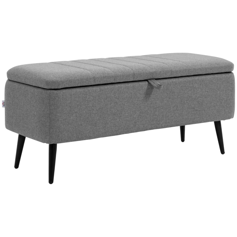 HOMCOM Sitzbank mit Stauraum Polsterbank mit Leinenoptik, Sitztruhe mit Stahlbeine 102 x 40 x 44 cm, Grau