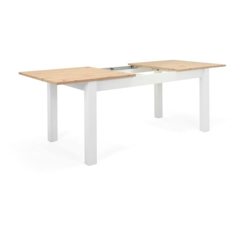 Table a manger extensible BERGEN - Décor chene artisan et blanc - Rallonge 55 cm - Jusqu'a 12 personnes - L 160-215 x P 90 x H 75 cm