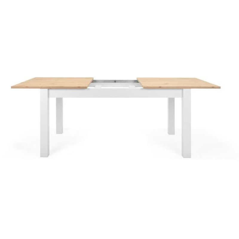 Table a manger extensible BERGEN - Décor chene artisan et blanc - Rallonge 55 cm - Jusqu'a 12 personnes - L 160-215 x P 90 x H 75 cm