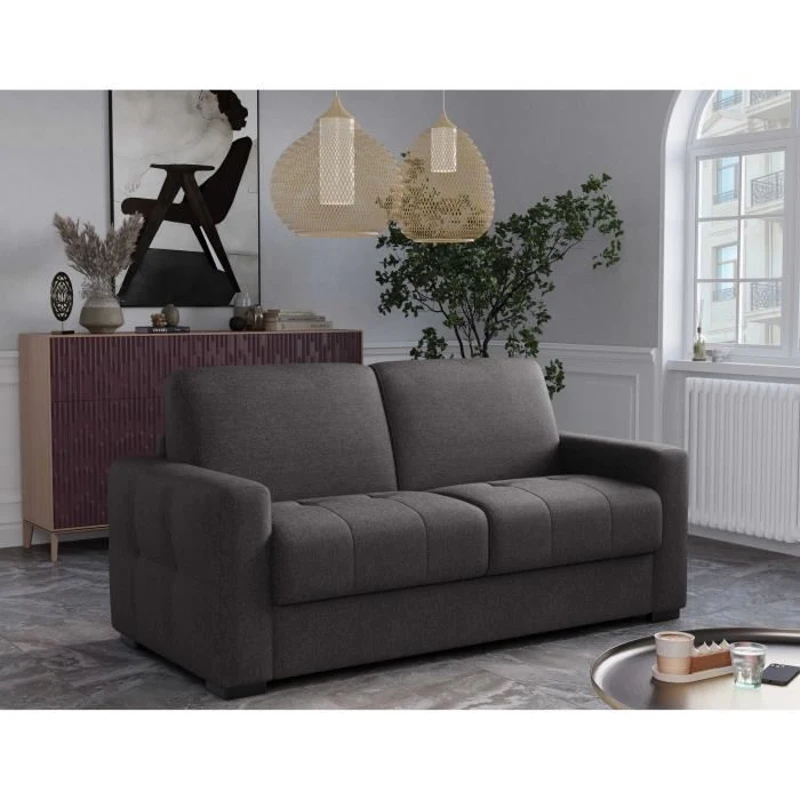 Canapé convertible express - 3 places - EUREKA - Tissu como 22 Graphite - 200 x 102 x 95 cm