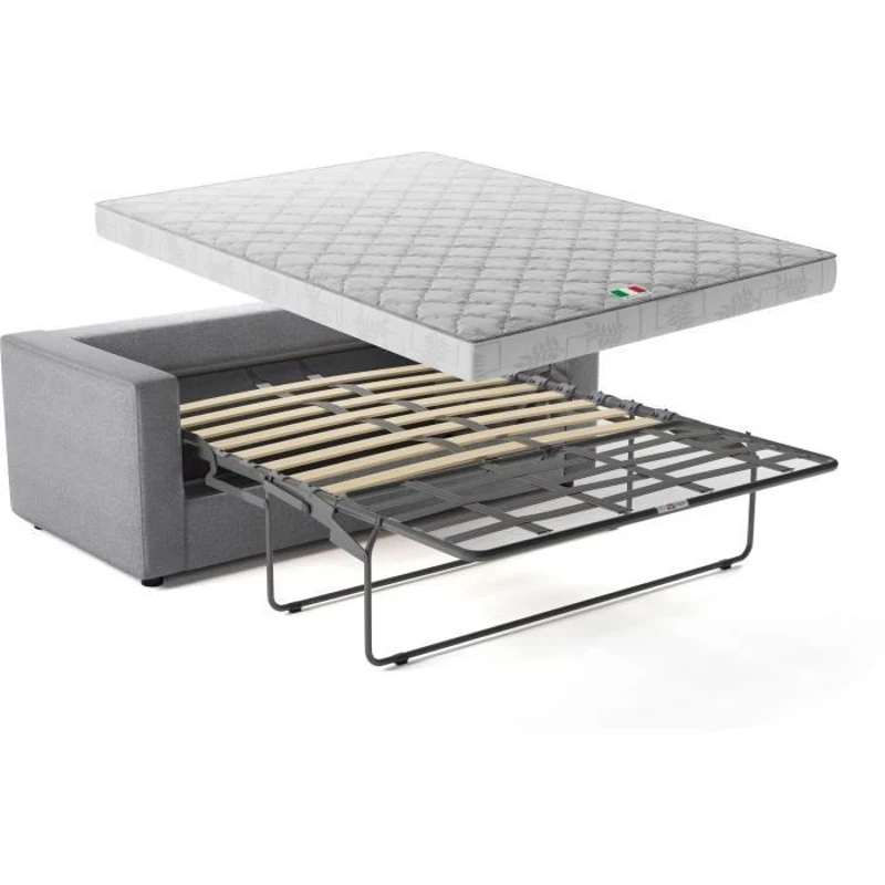 Canapé 3 places - Delta - Tissu Gris Clair - Convertible semi-express matelas 13cm - 190 x 92 x 90 cm
