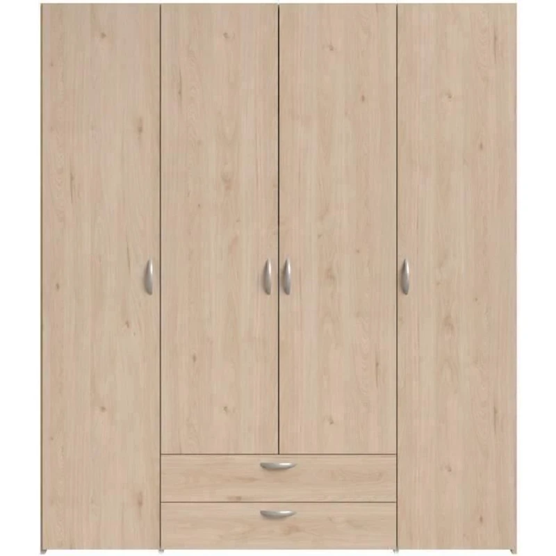 Armoire chambre VARIA - Décor chene - 4 portes  battantes + 2 tiroirs - L 159,9 cm x P 51,3 cm x H 185 cm