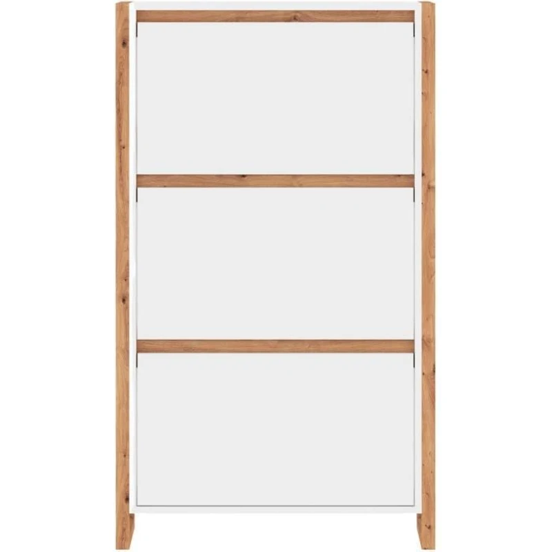 Meuble a chaussures - DENVER 49A - Blanc / Chene - 70 x 25 x 125 cm