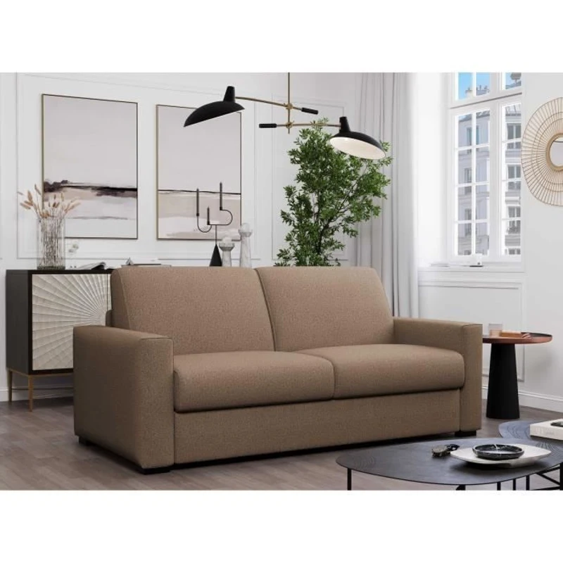 Canapé convertible express JOHN - 3 places - Tissu beige - 190 x 100 x 87 cm