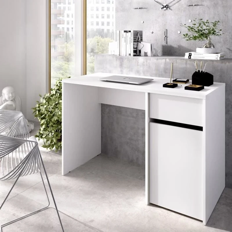 Bureau - BALI - Blanc - 1 tiroir / 1 porte - 110,3 x 50,2 x 74,2 cm