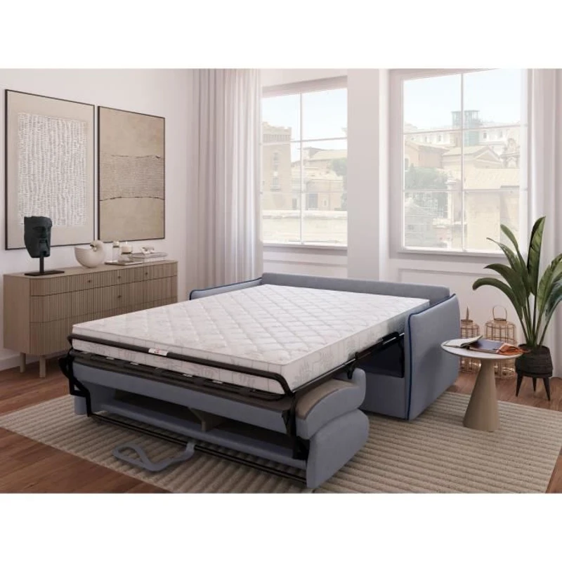Canapé convertible express - matelas 14cm - AGATHE - Tissu Gris - 175 x 100 x 87 cm