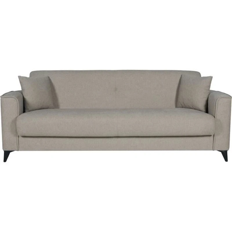 Canapé convertible 3 places - BERGAMO - Tissu beige - 2 coussins - coffre de rangement - 230 x 85 x 89 cm