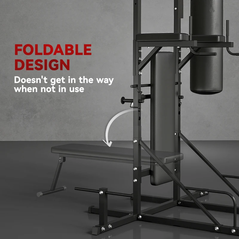 HOMCOM Home Gym Power Tower with Bench and Punching Bag, Multi-Function Adjustable Dip Sit Up Workout Station Equipment Heavy Duty for Home