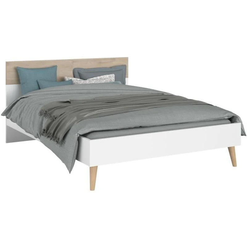 Ensemble Lit 160 x 200 cm + 2 chevets - AALBORG - Scandinave - Blanc / Chene - PARISOT