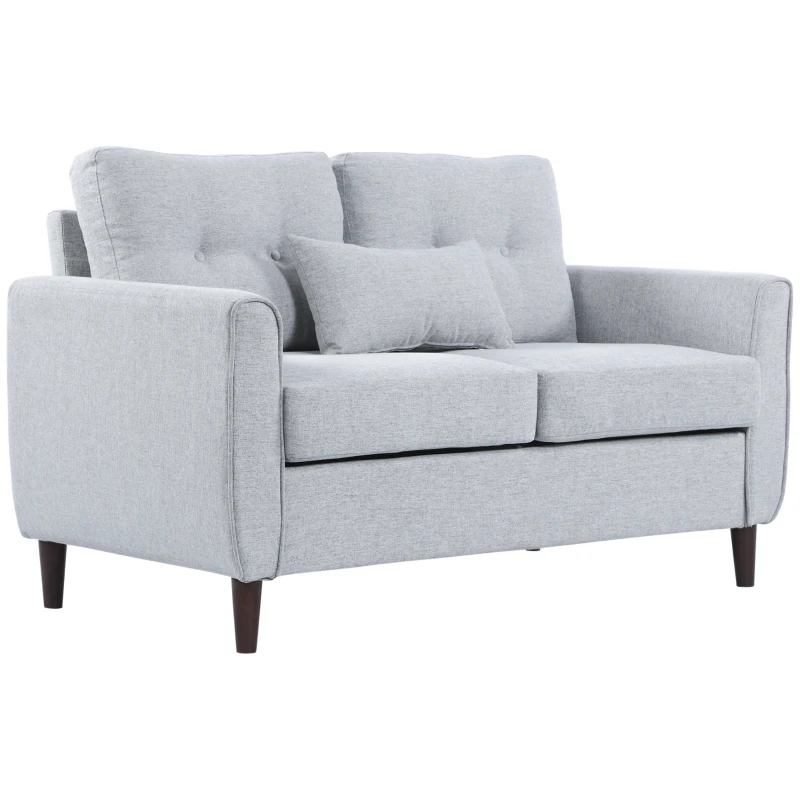 HOMCOM 2 Seater Sofa with Spring Cushion, Fabric Sofa with Wooden Legs, Modern Love Seat for Living Room, 140cm Width Tufted Couch for Bedroom, Light Grey