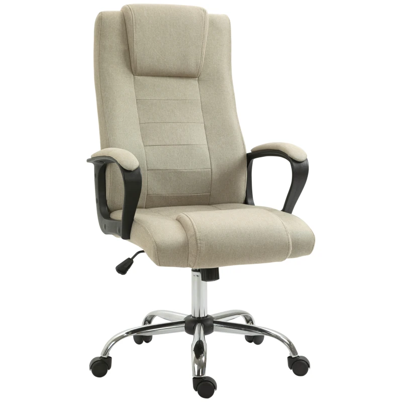 HOMCOM Fauteuil de bureau à roulettes chaise manager ergonomique pivotante hauteur réglable lin 62 x 71 x 124 cm kaki