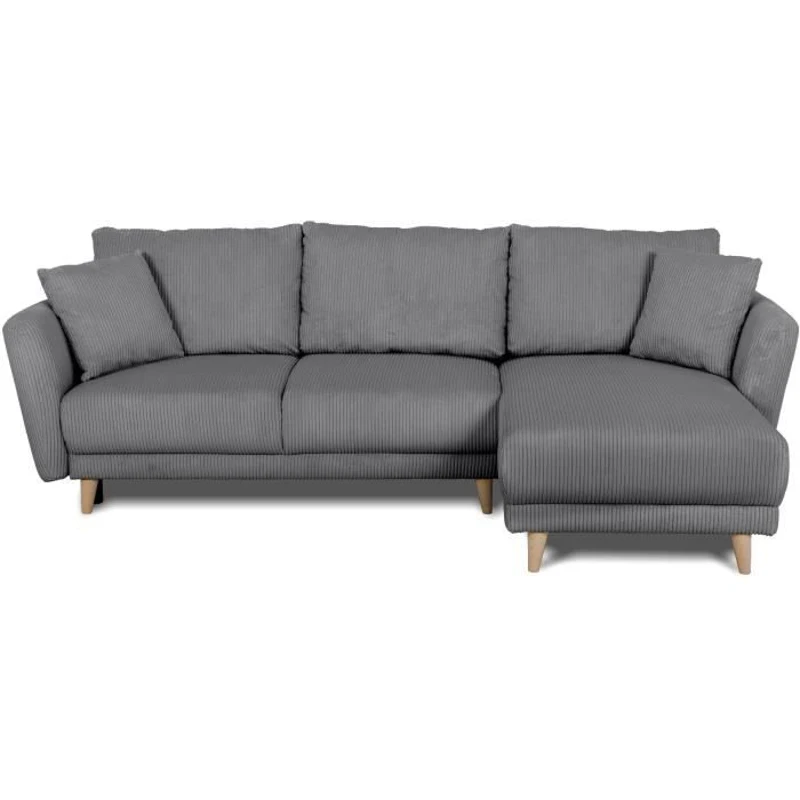 Canapé d'angle convertible réversible - 3 / 4 places - CLAUDIUS - Tissu Velours côtelé Anthracite - Coffre - 244 x 158 x 86 cm