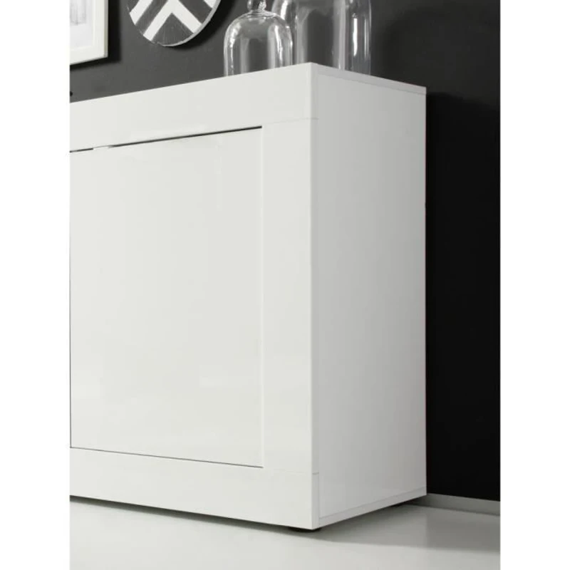 Buffet BASICO - Décor blanc laqué brillant  - 3 Portes - L160 x P42 x H85,8 cm