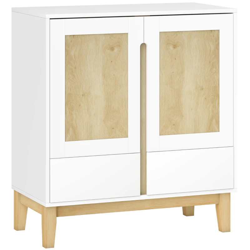 HOMCOM Buffet, Aufbewahrungsmöbel mit 2 Türen, 2 Schubladen und verstellbarem Regal, 80 x 40 x 86 cm, Weiß und Eiche