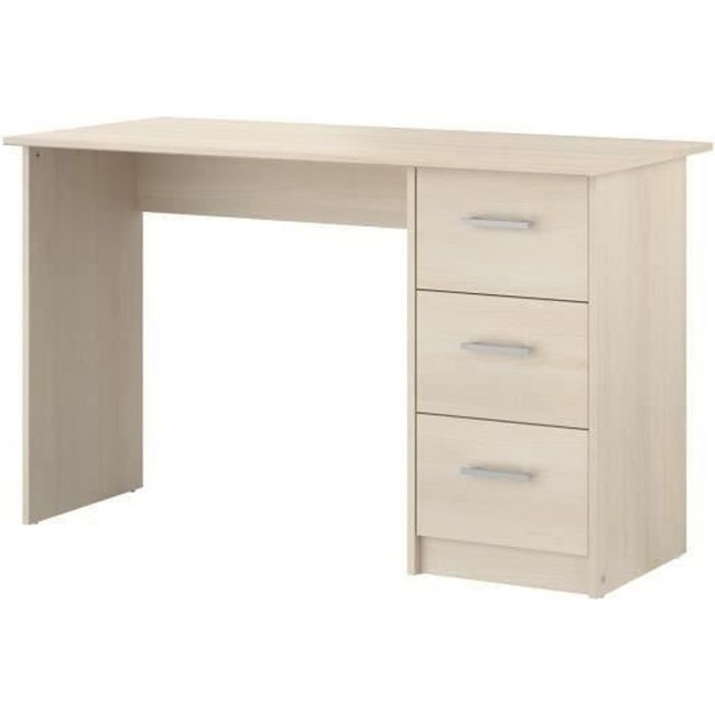 Bureau droit 3 tiroirs - Décor chene Brooklyn - L 121,4 x P 55 x H 74.5