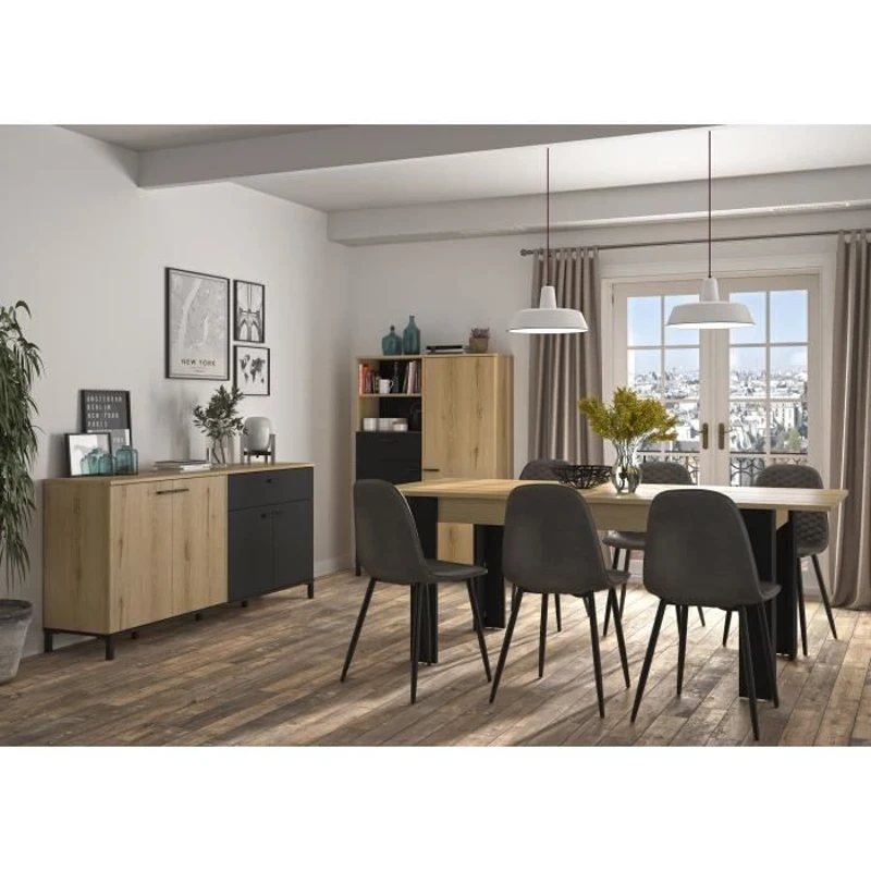 Table a manger extensible - GAMI - TRUST - Chene / Noir - 8 personnes - 160 x 90 x 77 cm