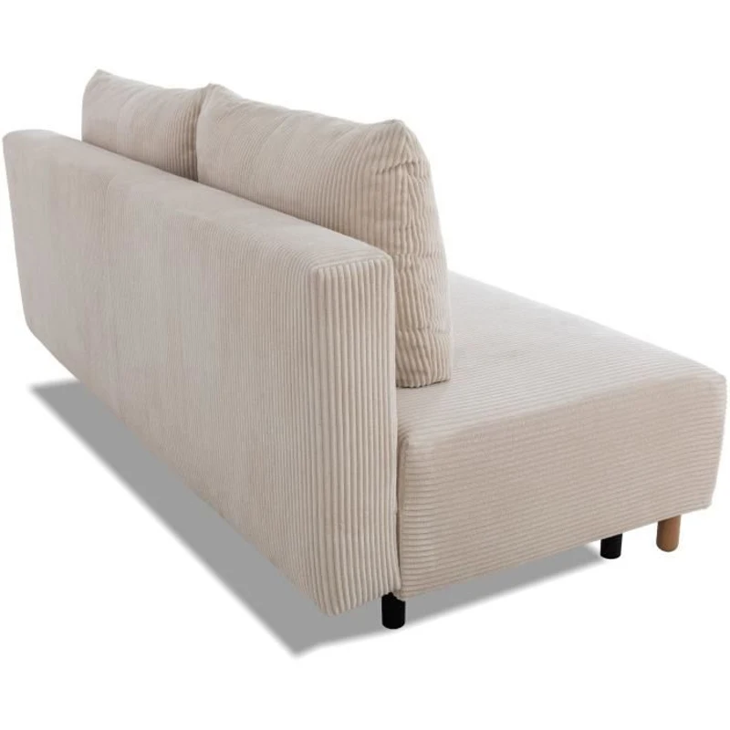 Canapé droit convertible 3 places GINO - Velours côtelé beige - Avec coffre - L 195 x H 89 x P 91 cm