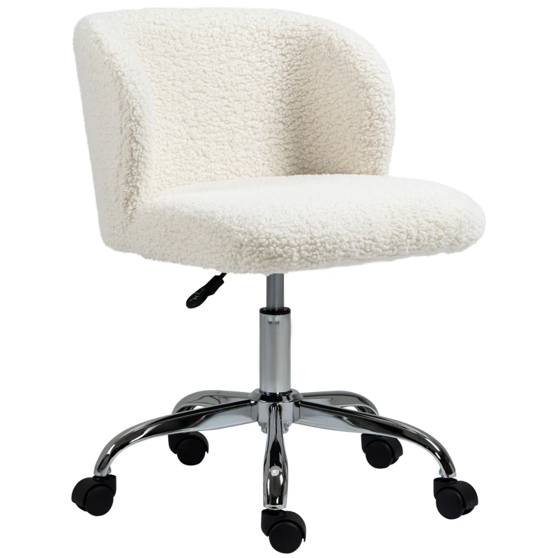 HOMCOM Chaise de bureau sans accoudoir en toison d'agneau hauteur réglable pivotant à 360 ° charge max. 120 Kg blanc