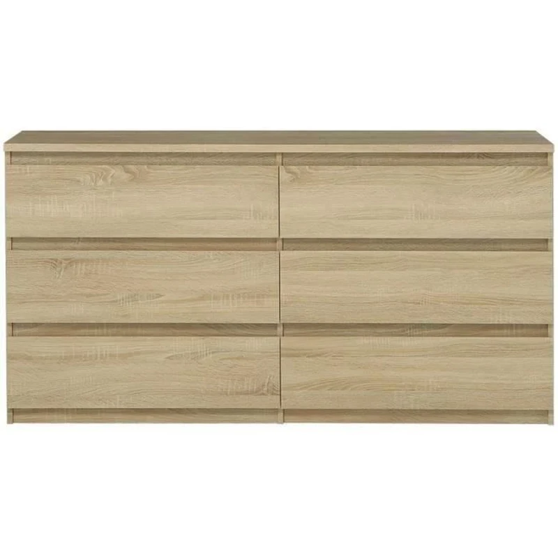 Commode CHELSEA 6 Tiroirs - Couleur chene - L 154 x P 42,2 x H 79,9 cm