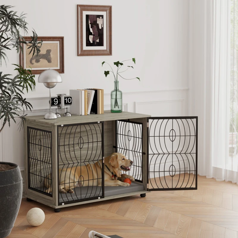 PawHut Hondenbox, Hondenkist, Afsluitbare Verblijfsbox voor Grote Honden, Grijs