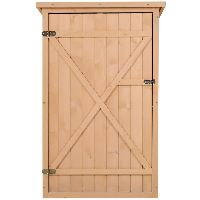 Outsunny Armario de Jardín de Madera para Exterior para Herramientas con 2 Estantes Techo Asfáltico 75x56x115cm Natural