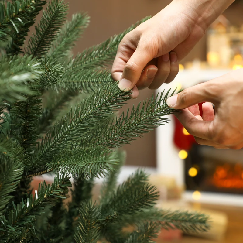 HOMCOM Kunstkerstboom, 180 cm, dichte takken, realistisch uiterlijk, vlamvertragend, Kunststof, Metaal, Groen