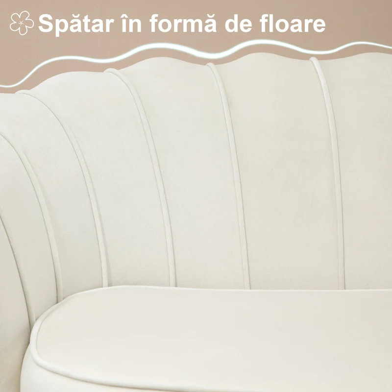 Homcom Canapea Vintage 130×77×77 cm – 2 Locuri, Catifea Crem, Stil Chic(m-4)