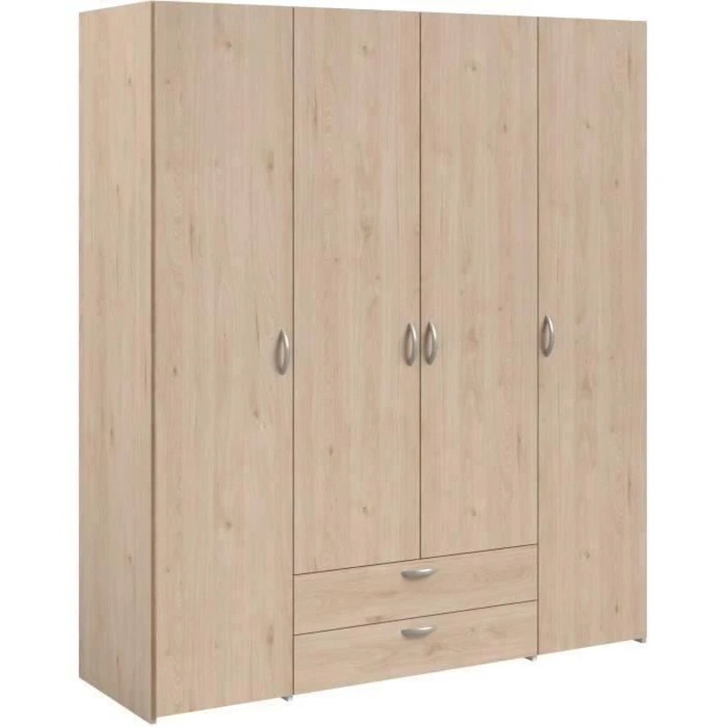 Armoire chambre VARIA - Décor chene - 4 portes  battantes + 2 tiroirs - L 159,9 cm x P 51,3 cm x H 185 cm