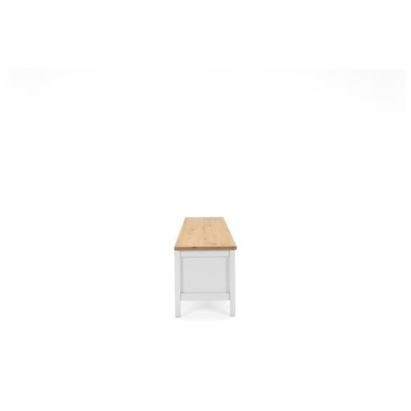 Meuble TV 2 tiroirs - Décor chene artisan et blanc - L 160 x P 45 x H 40 cm - BERGEN