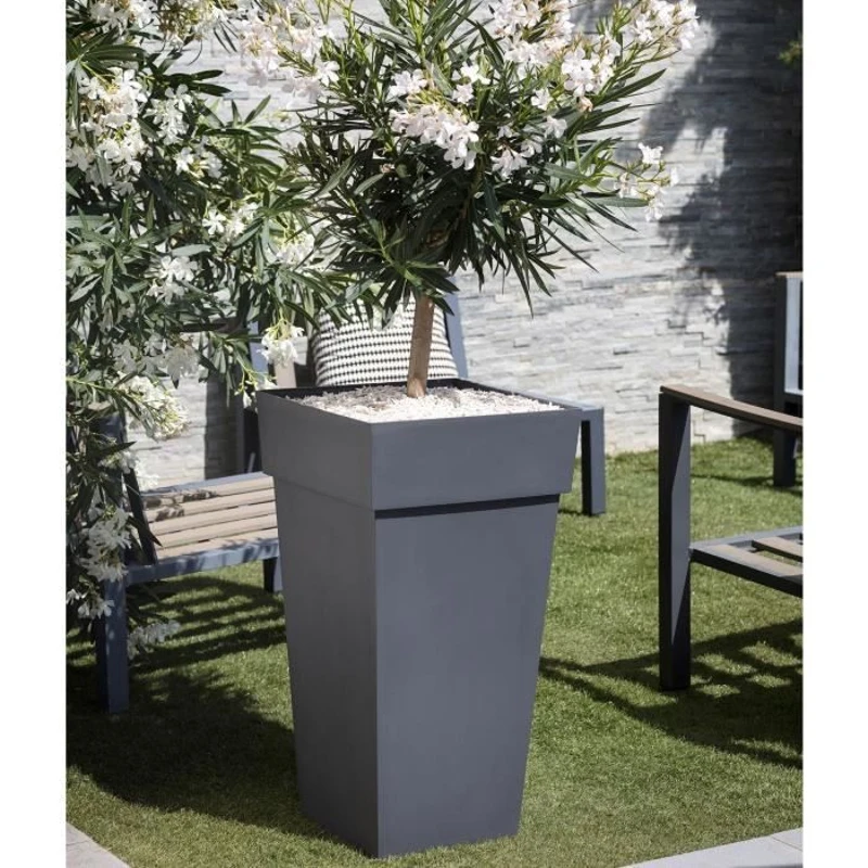 Pot de fleurs Carré XXL 43 cm - EDA - Toscane - 43,3 x 43,3 x H. 80 cm - 98 L - Gris Anthracite