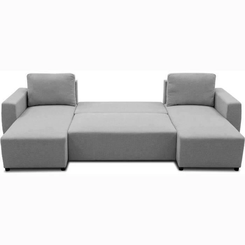 Canapé d'angle convertible panoramique PHARELL 5/6 places - Tissu souris - Coffre de rangement - L297 x P155 x H85 cm