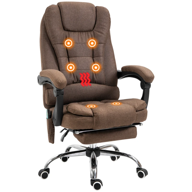 Vinsetto Fauteuil de bureau direction massant chauffant hauteur réglable dossier inclinable repose-pied + coussin lombaires