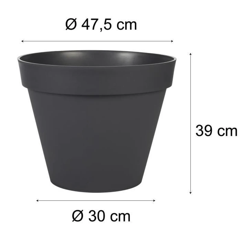 EDA Pot de fleur rond TOSCANE - 43 L - Ø 47,5 x H.40 cm - Gris Anthracite - Intérieur/Extérieur
