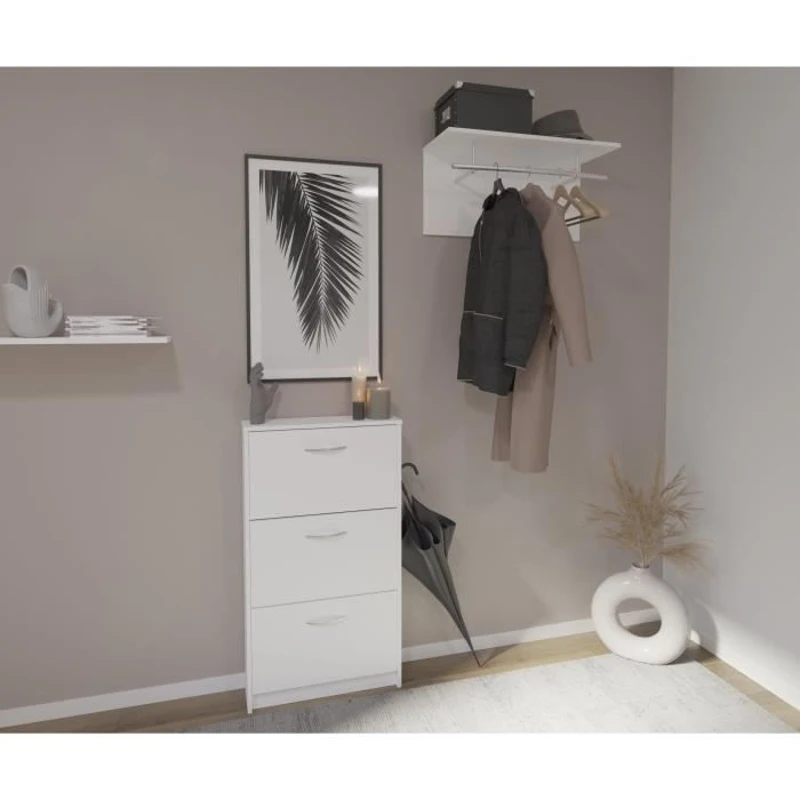 FMD Meuble a chaussures 3 compartiments inclinables Blanc L58,5 x  l17 x H168,3 cm